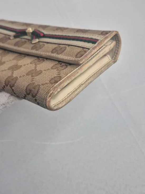 Gucci Beige Brown GG Supreme Continental Wallet with Green-Red Web - Picture 17 of 17